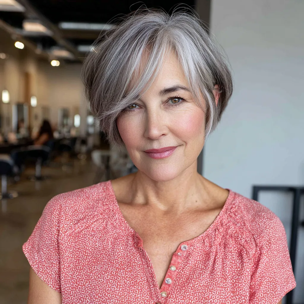 Textured Gray Bob with Soft Bangs