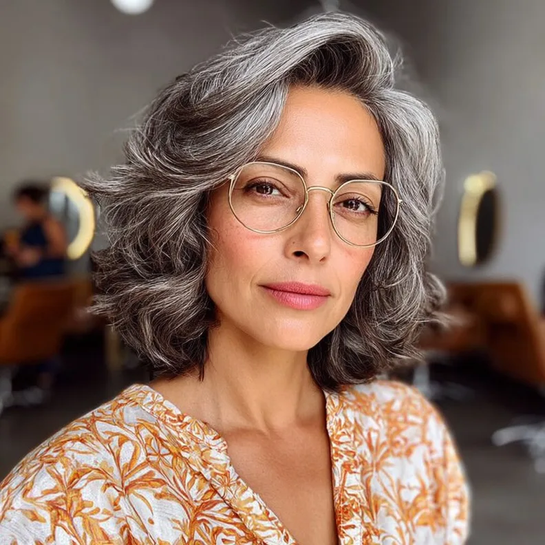 Textured Gray Layered Cut with Soft Waves