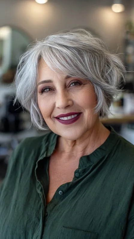 Textured Grey Bob with Playful Volume