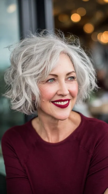 Textured Grey Bob with Playful Waves
