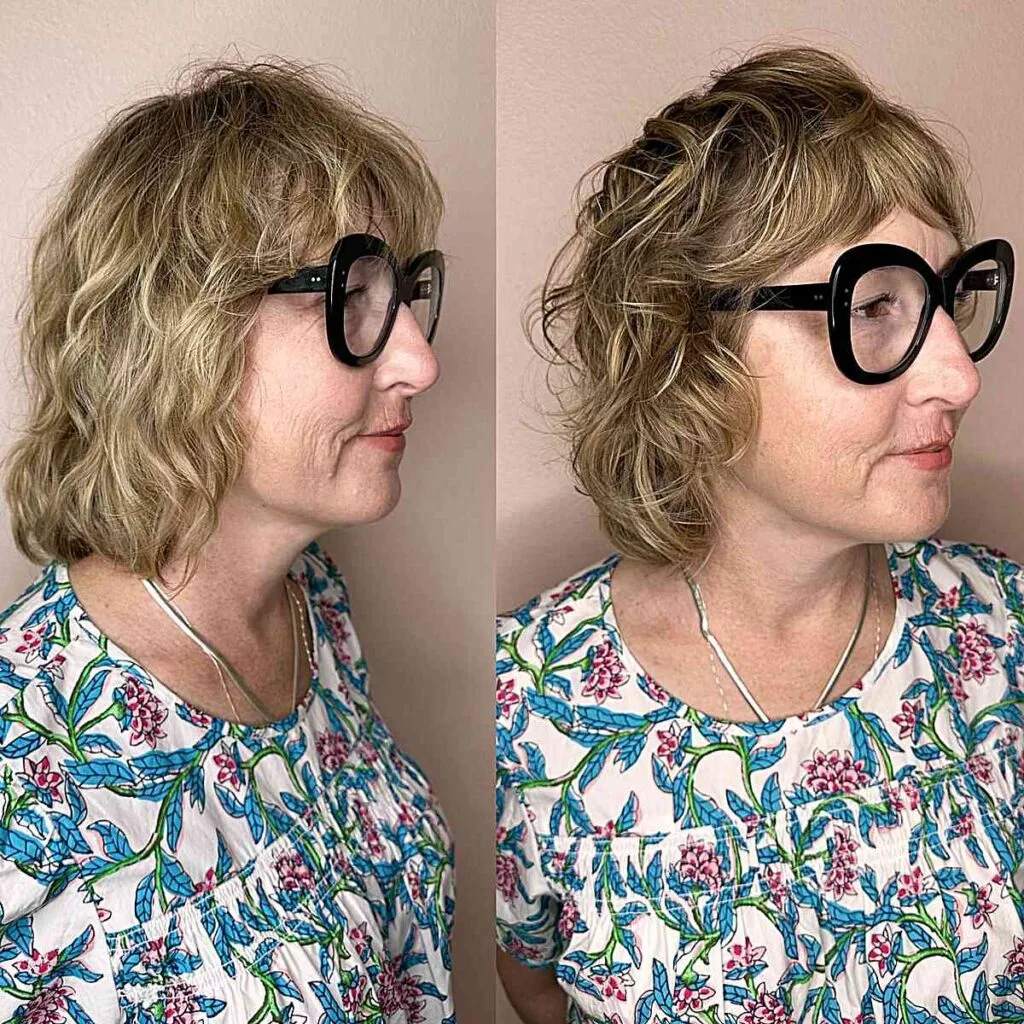 Textured Grown-Out Shaggy Bob with Subtle Bangs for Women Over 40