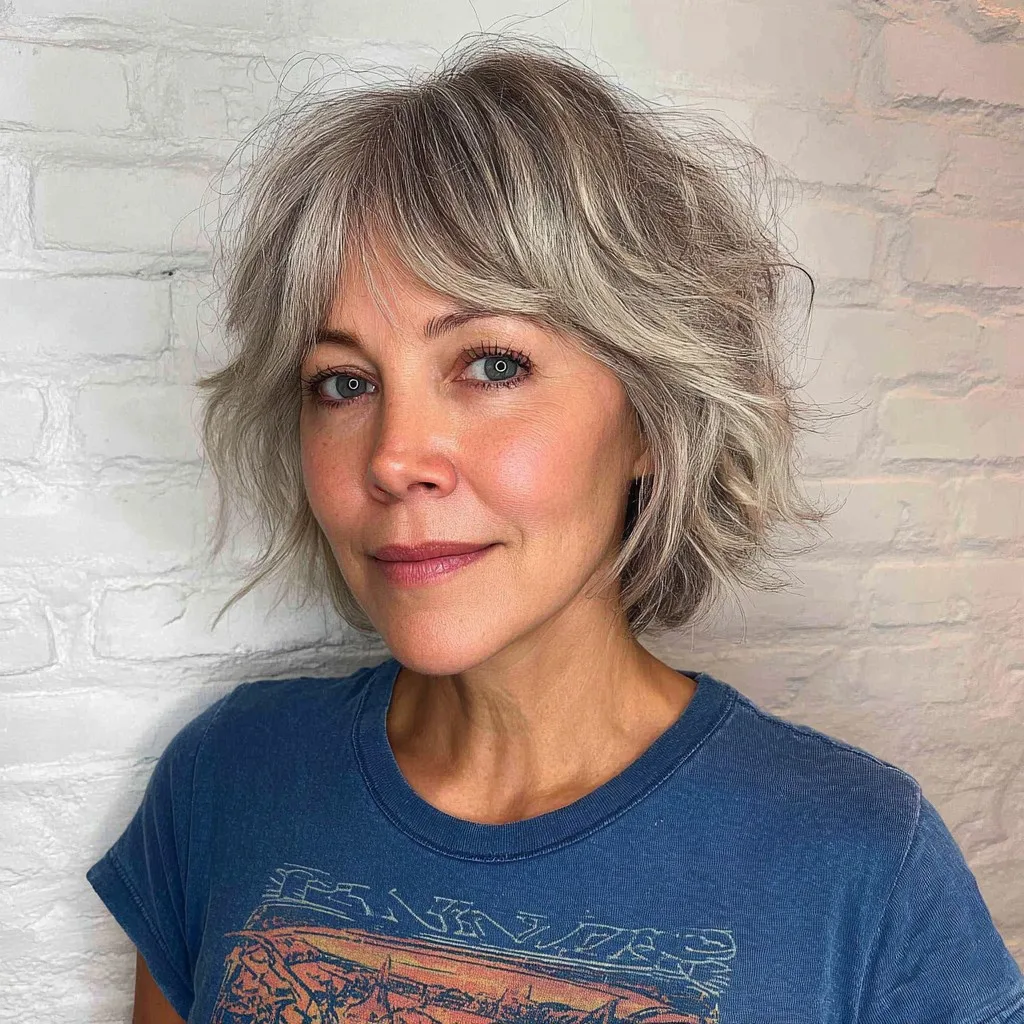 Textured Jaw-Length Bob with Soft Curtain Bangs