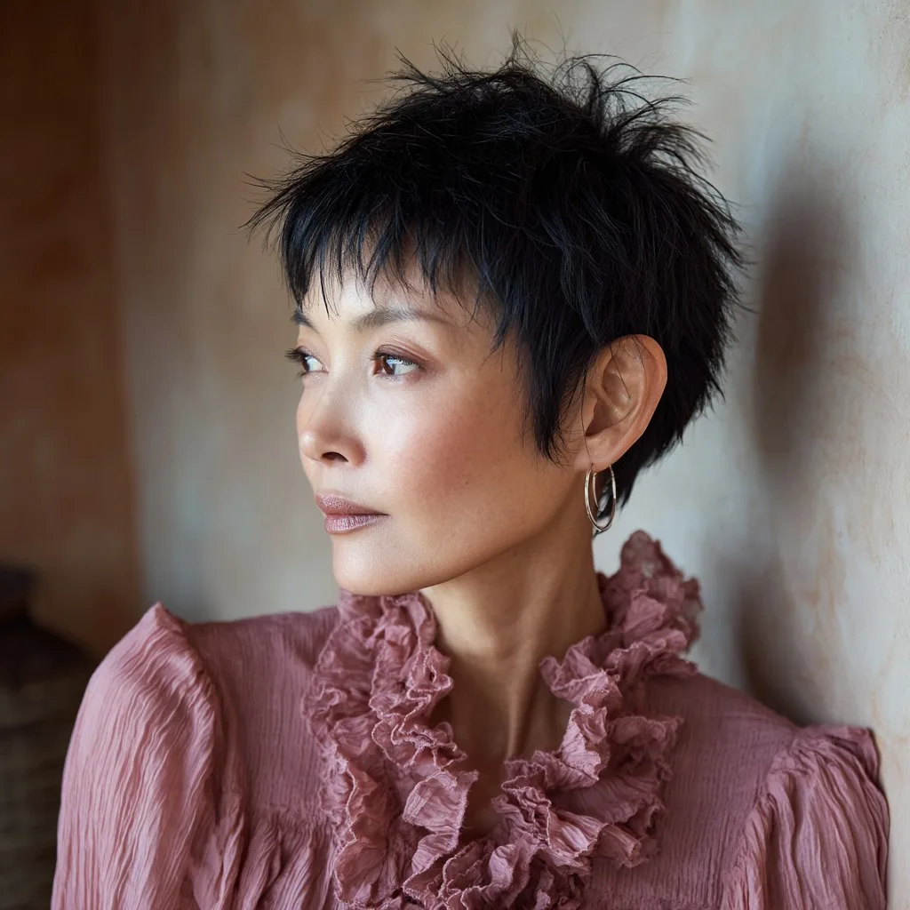 Textured Jet Black Pixie with Spiky Ends