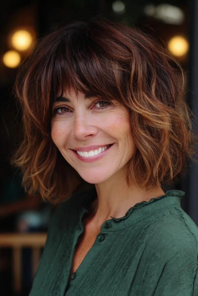 Textured Layered Bob with Rich Caramel Highlights