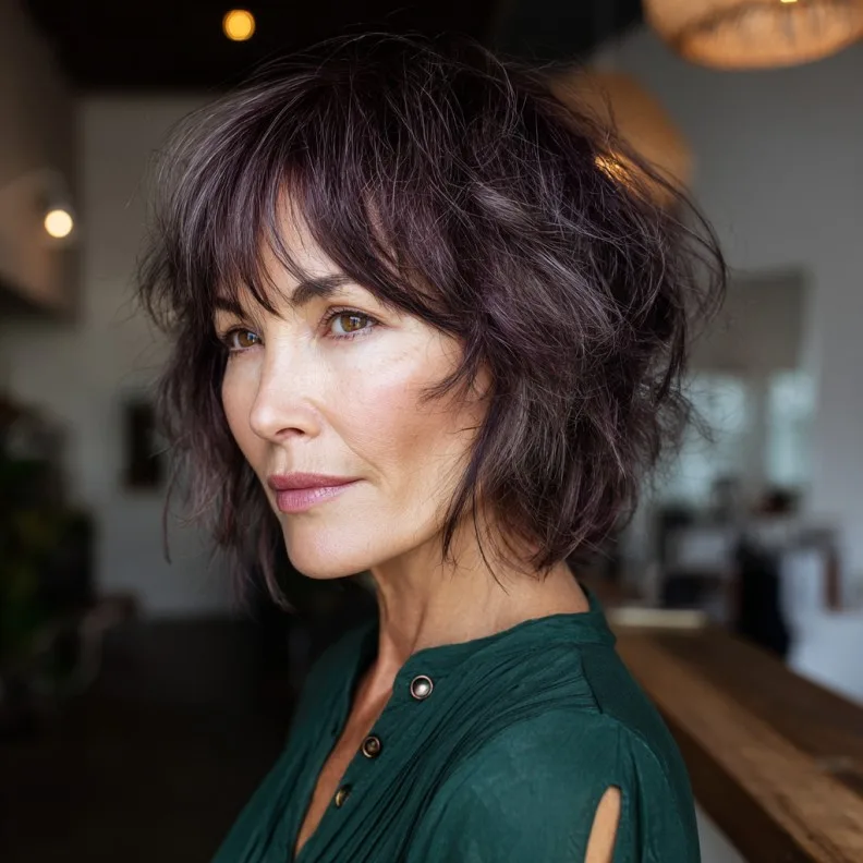 Textured Layered Bob with Subtle Purple Undertones