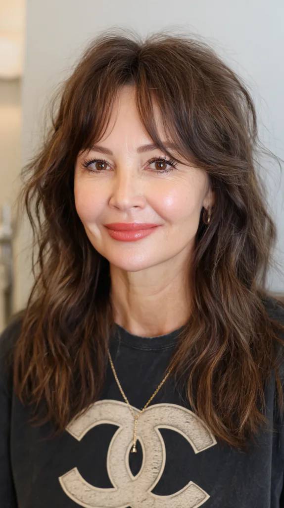 Textured Long Brunette Waves with Face-Framing Layers