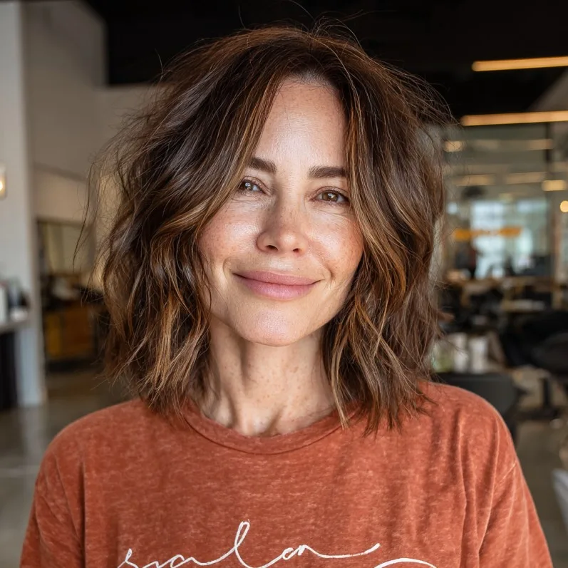 Textured Long Choppy Bob with Natural Waves