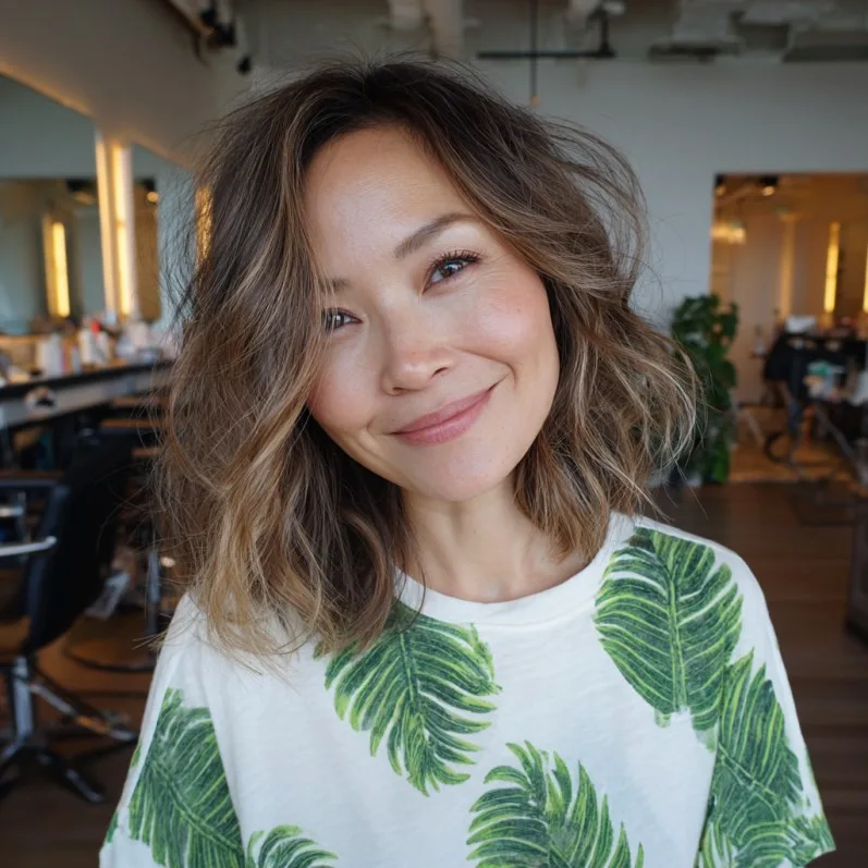 Textured Long Choppy Bob with Soft Waves