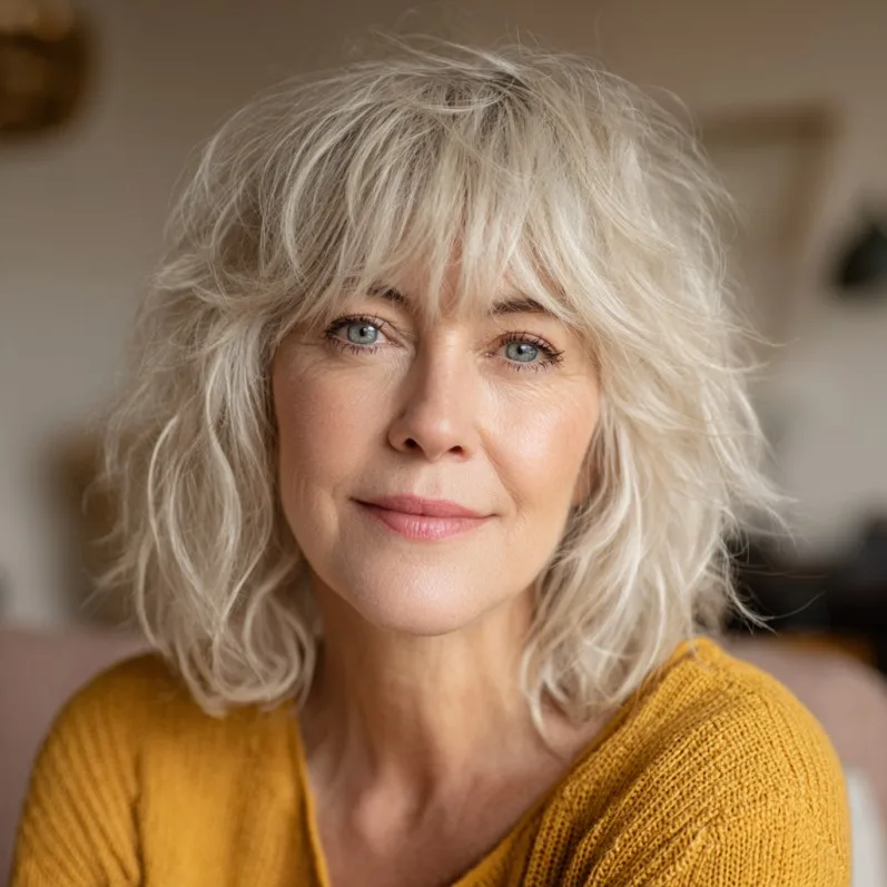 Textured Long Choppy Bob with Wispy Bangs