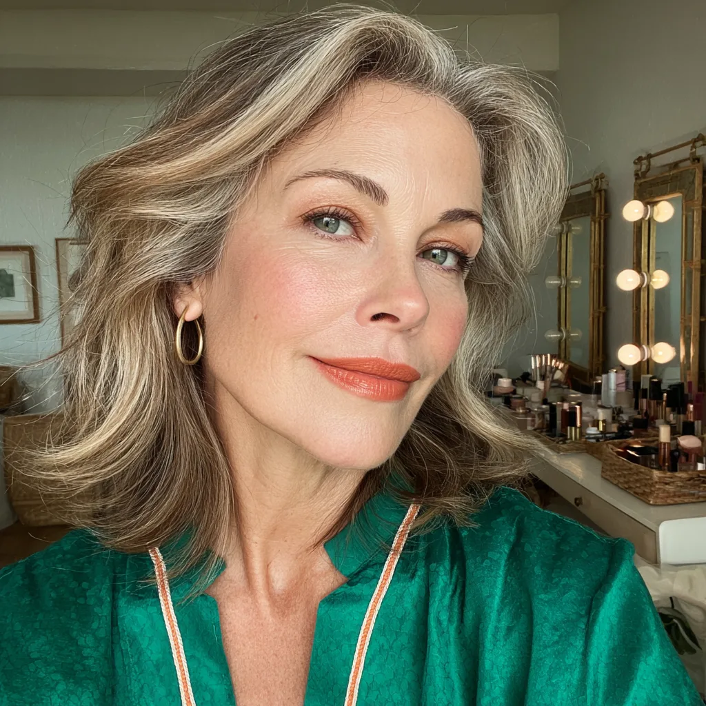 Textured Medium-Length Cut with Soft Silver Highlights
