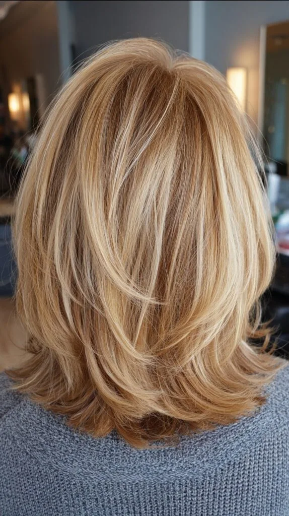 Textured Mid-Length Cut with Bright Butter Blonde Tones