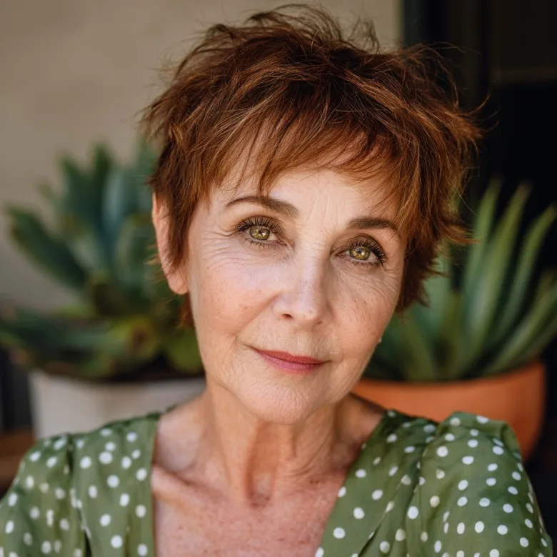 Textured Pixie with Warm Auburn Highlights
