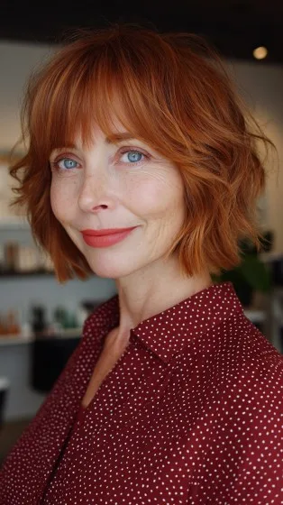 Textured Red Bob with Light Waves