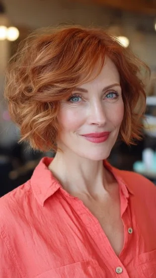 Textured Red Bob with Soft Beachy Waves
