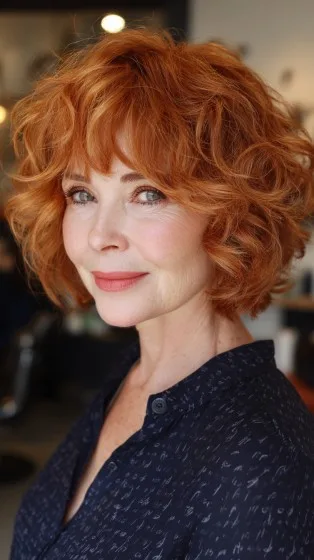 Textured Red Bob with Soft Curls