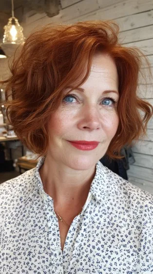 Textured Red Bob with Soft Waves