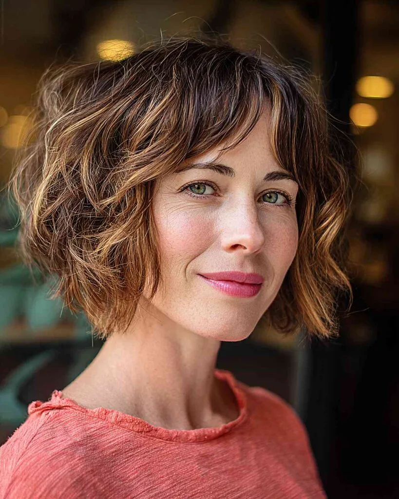 Textured Shaggy Bob with Face-Framing Bangs