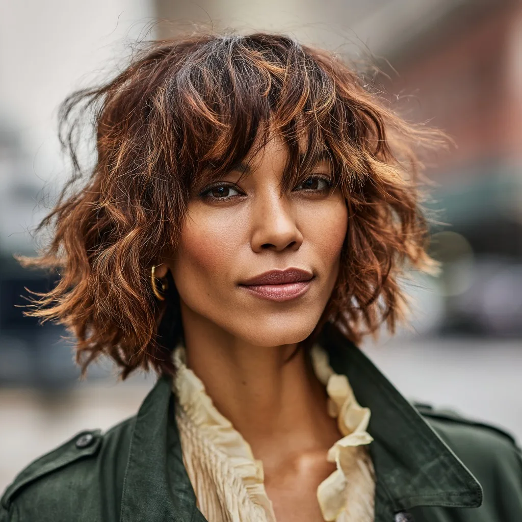 Textured Shaggy Bob with Subtle Highlights