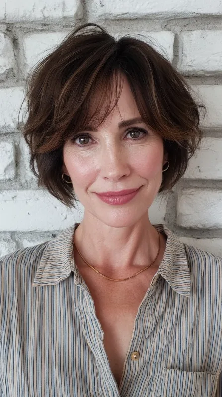 Textured Short Bob with Soft Volume and Wispy Bangs