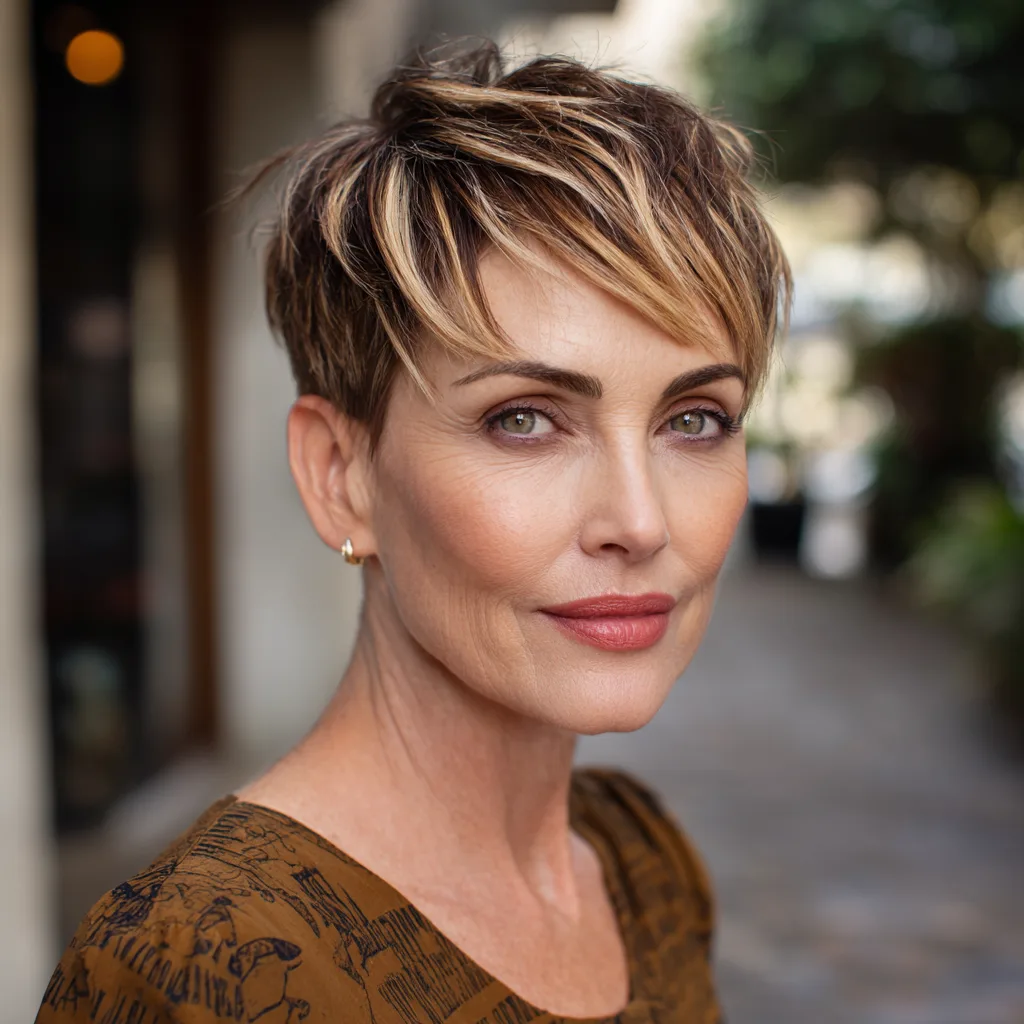 Textured Short Crop with Delicate Blonde Highlights