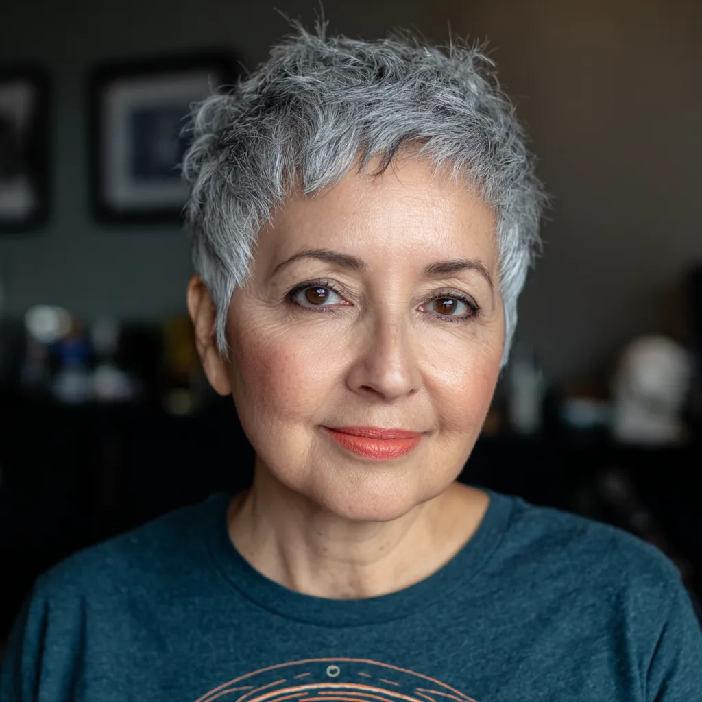 Textured Short Gray Pixie with Soft Movement