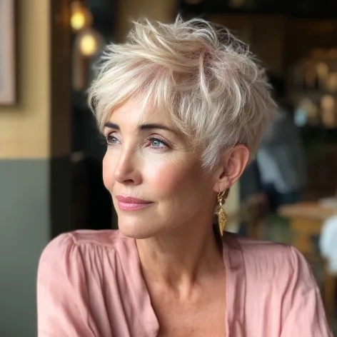 Textured Short Pixie Cut with Soft Blonde Highlights