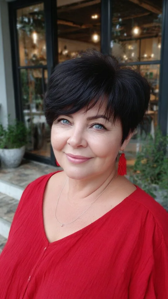 Textured Short Pixie with Long Side-Swept Fringe