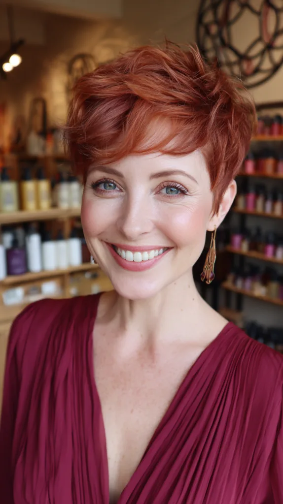 Textured Short Red Pixie with Subtle Layers