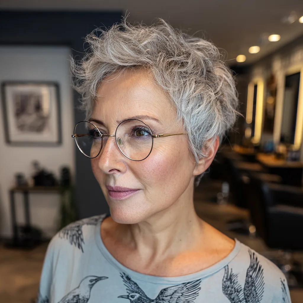 Textured Short Silver Pixie with Soft Volume