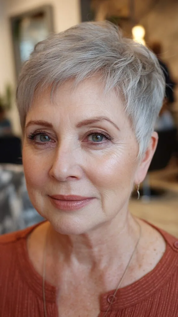 Textured Short Silvery Pixie Cut with Soft Layers