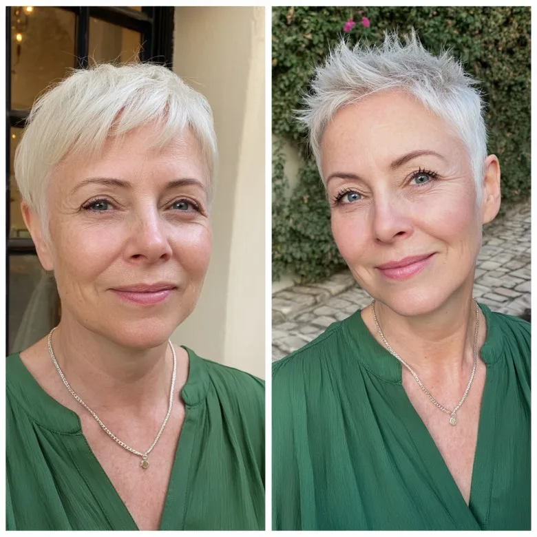 Textured Short Spiked Cut with Soft Silver Undertones