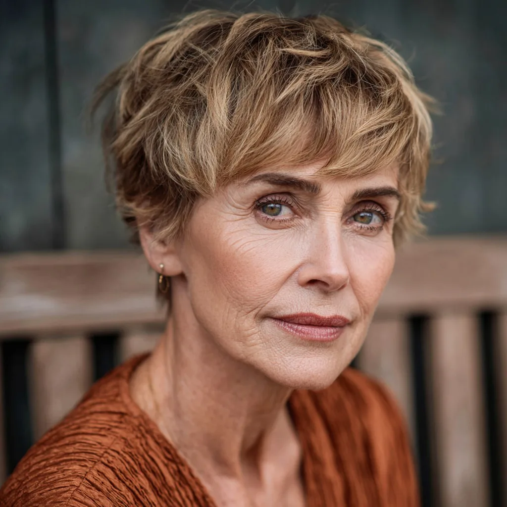 Textured Short Warm Brown Pixie Cut