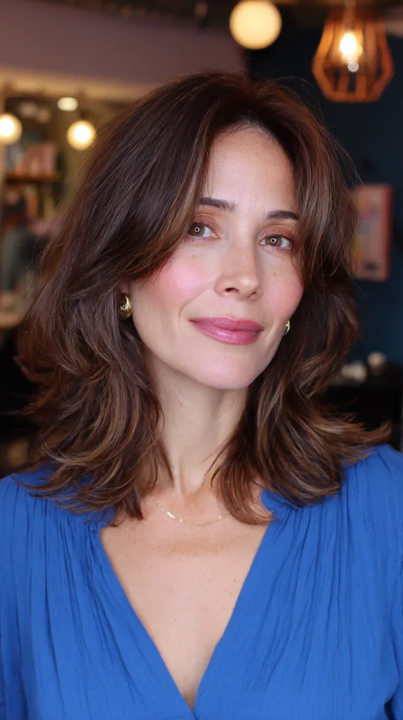 Textured Shoulder-Length Brunette Cut with Soft Waves