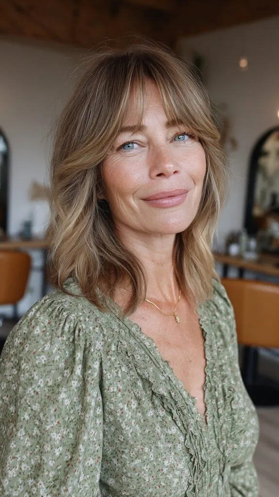 Textured Shoulder-Length Cut with Wispy Curtain Fringe