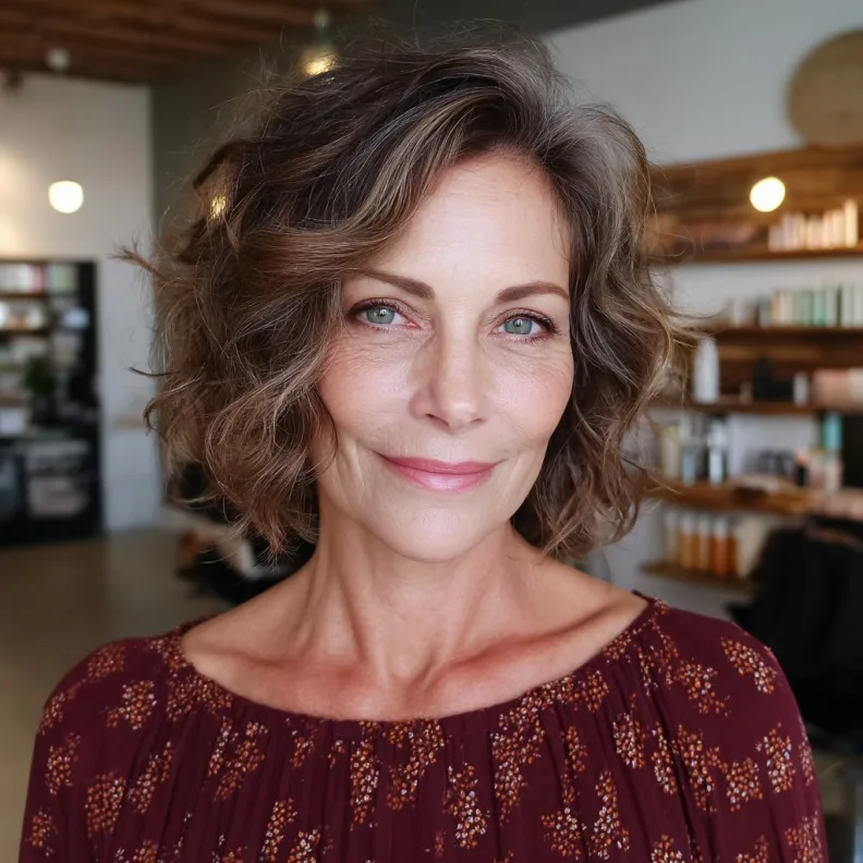 Textured Shoulder-Length Layered Shag with Soft Curls
