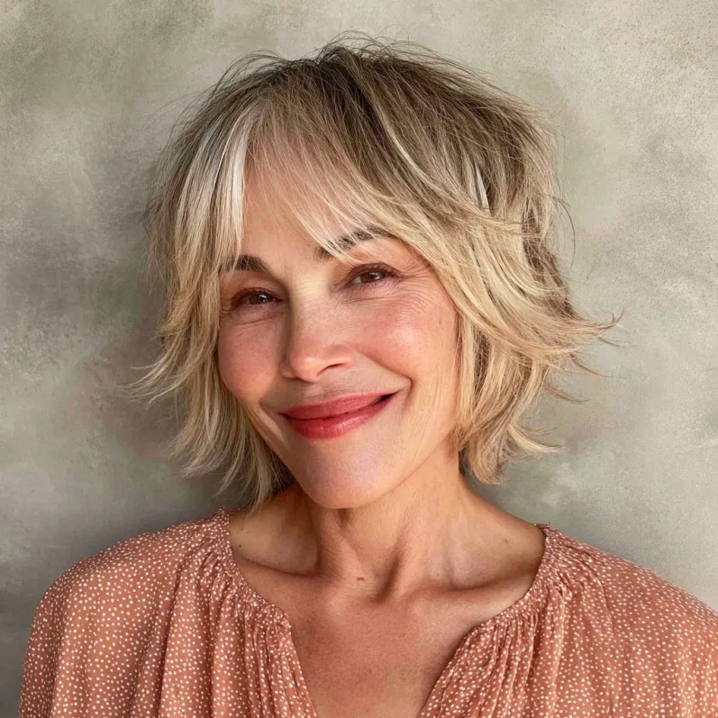 Textured Shoulder-Length Shag with Soft Bangs