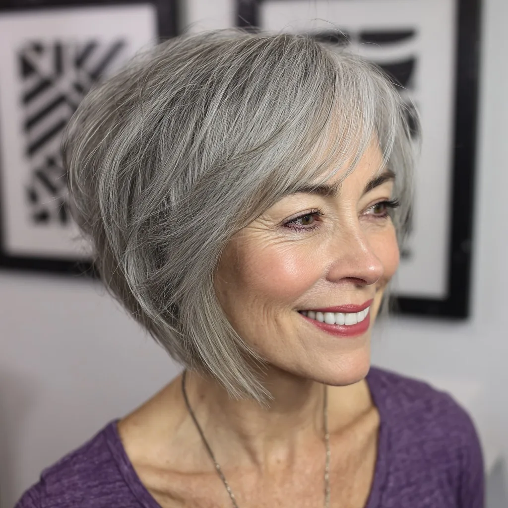 Textured Silver Angular Bob with Soft Layers