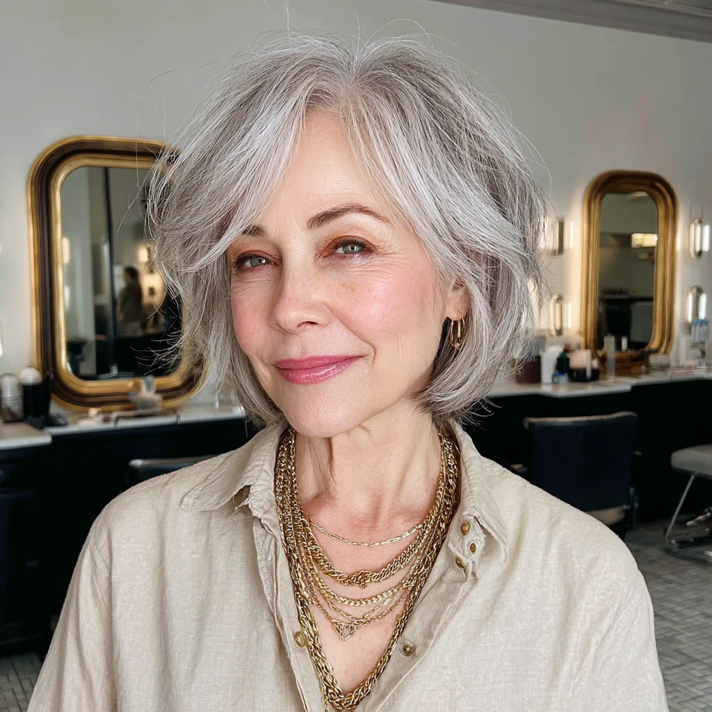Textured Silver Bob with Effortless Volume