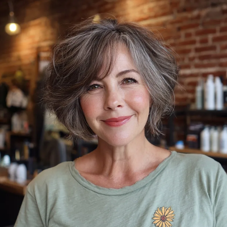 Textured Silver Bob with Soft Face-Framing Layers