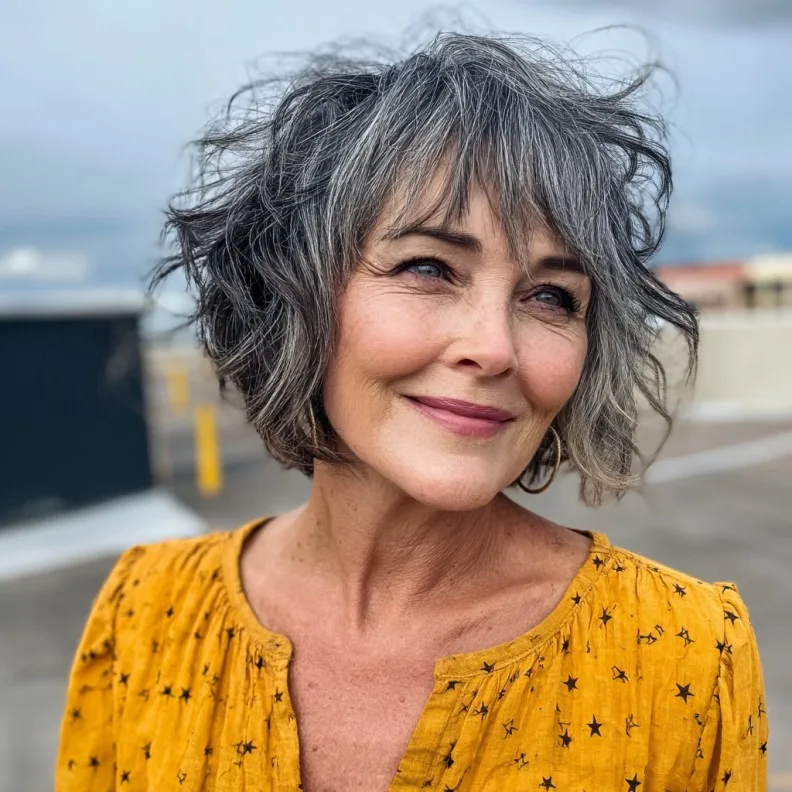 Textured Silver Bob with Wispy Bangs