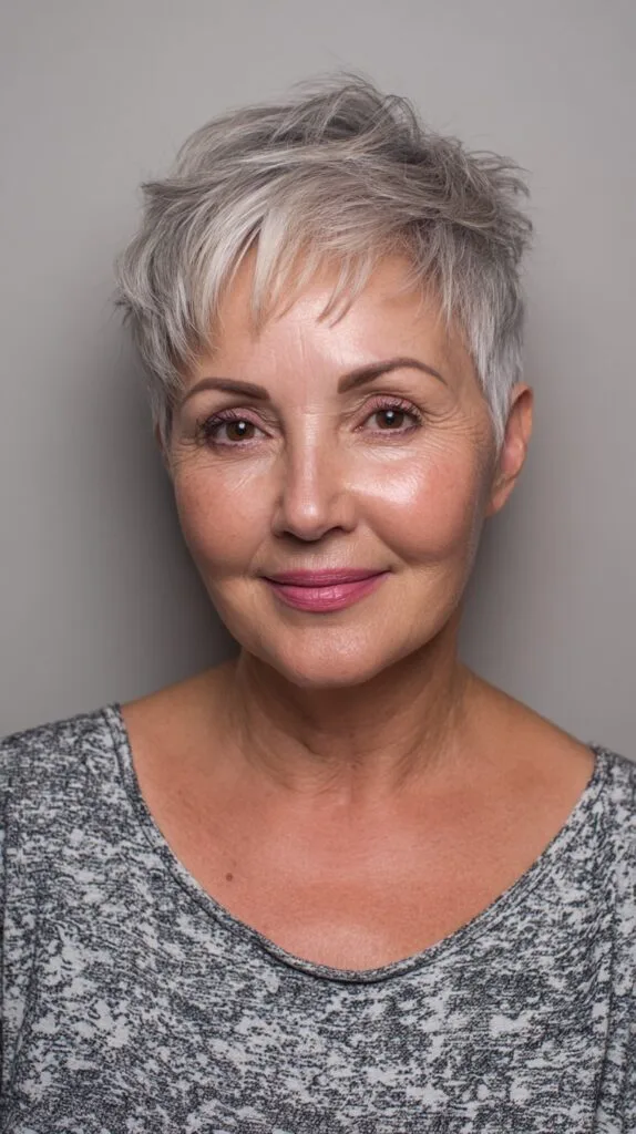 Textured Silver Pixie Cut with Soft Layers