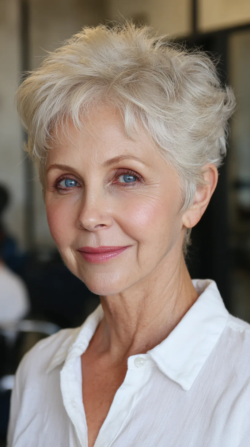Textured Silver Pixie Cut with Soft Layers