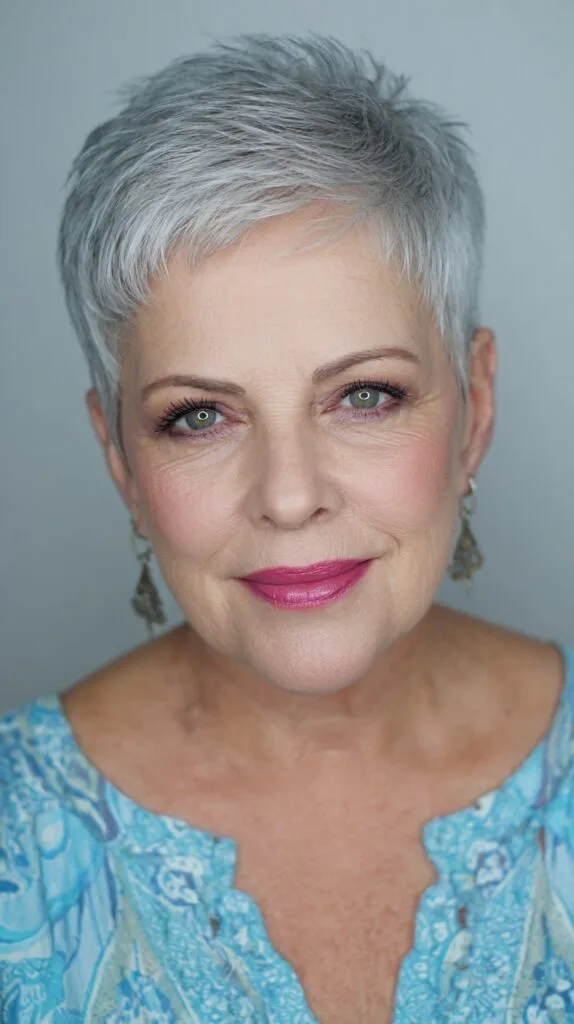 Textured Silver Pixie Cut with Soft Volume