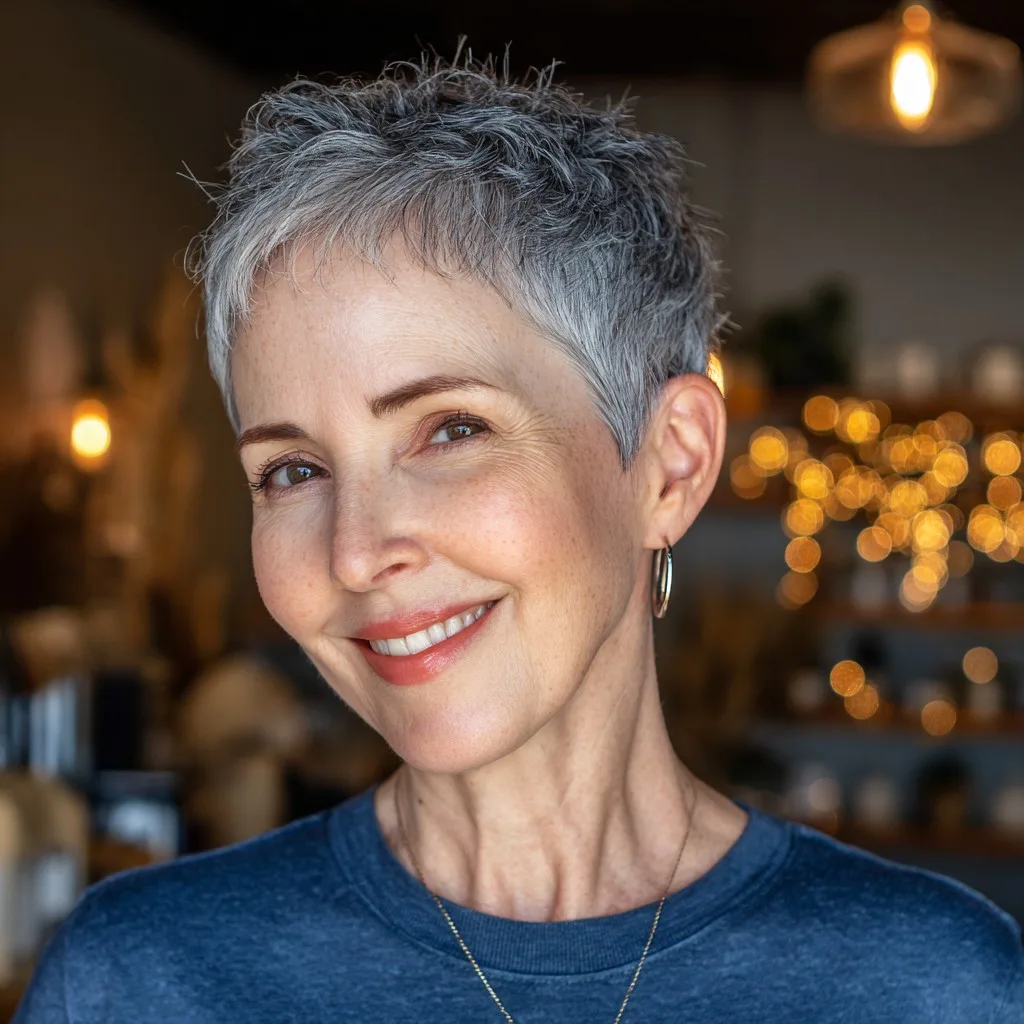 Textured Silver Pixie Cut with Softly Defined Layers