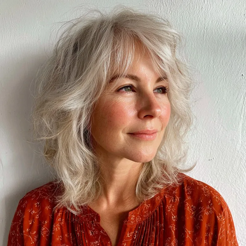 Textured Silver Shag with Wispy Bangs