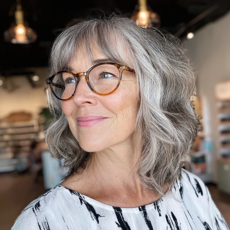 Textured Silver Waves with Light Bangs
