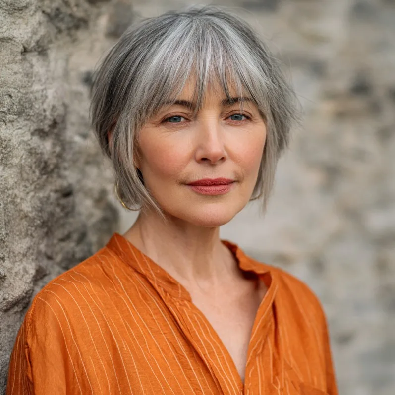 Textured Silvery Pixie with Feathered Bangs