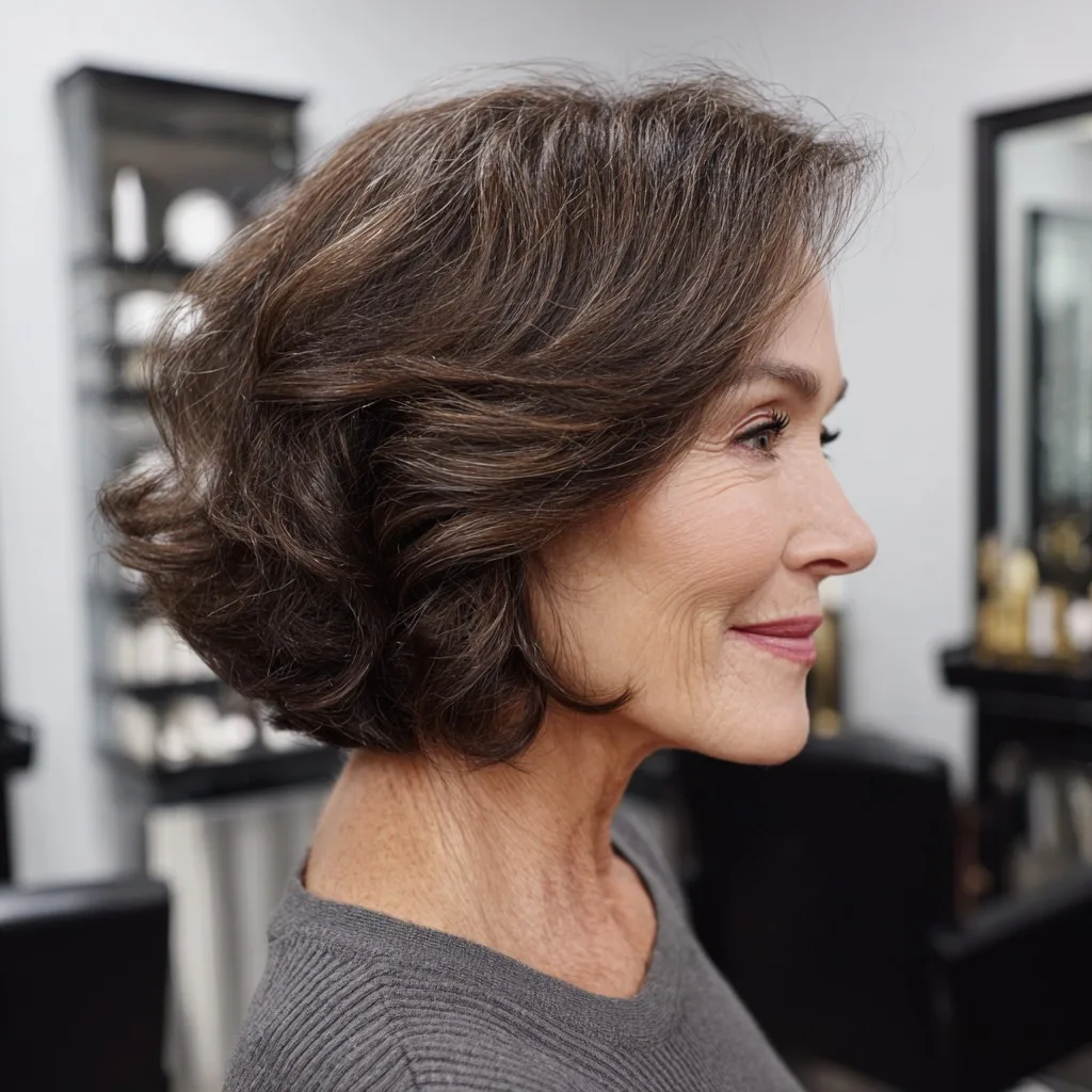 Textured Soft Brown Bob with Gentle Waves