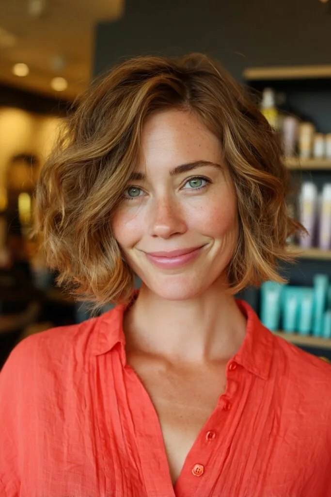 Textured Tousled Bob with Soft Curls