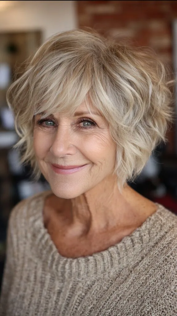 Textured Tousled Layered Bob with Natural Highlights